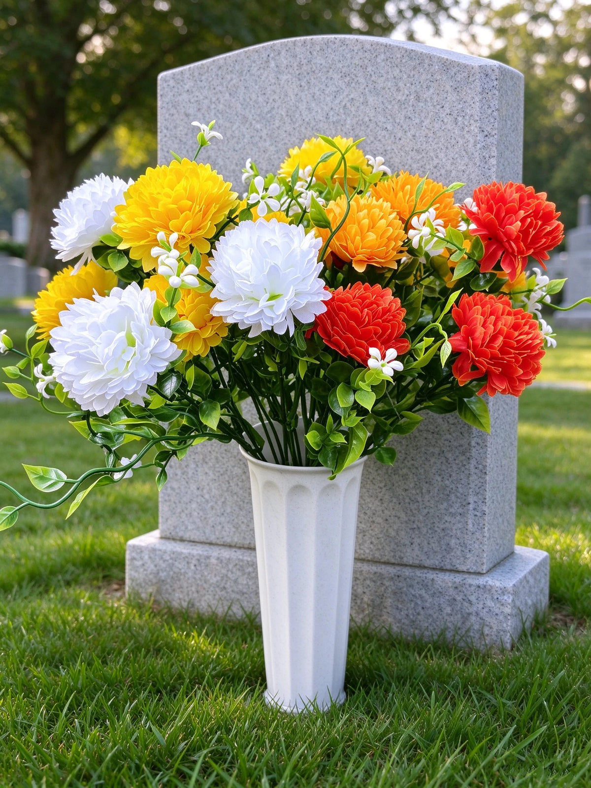 Schleierkraut-Pusteblume Grabblumen, 4er-Pack Kunstblumen-Büschel mit je 21 Blütenköpfen, Kunstseide, für Grabschmuck und Trauerfloristik