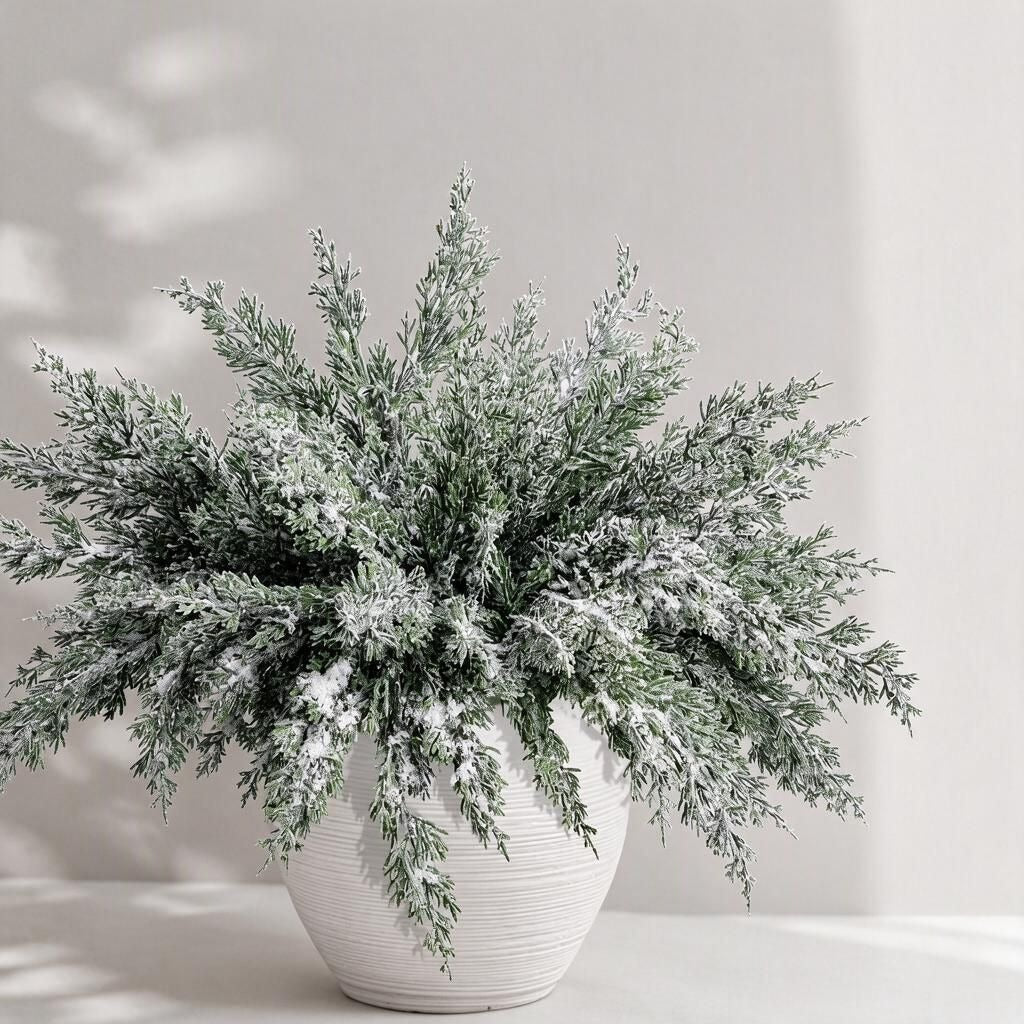 Künstlicher Zedernzweig mit Frost-Beflockung, 6er-Pack, Kunststoff (PE/PVC), Weihnachtsdeko für Floristik & Schaufenster