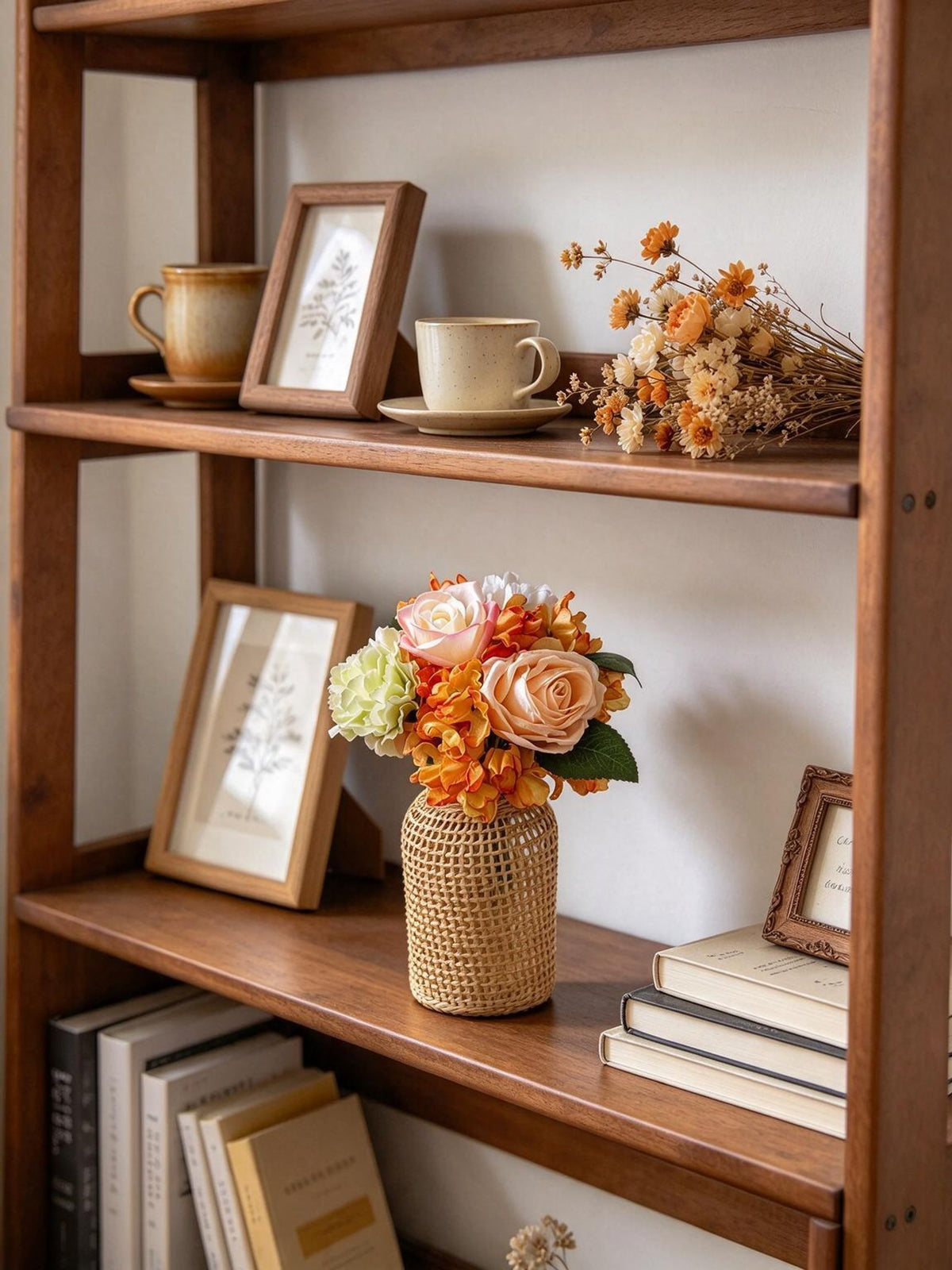 Künstlicher Blumenstrauß mit Rosen, Nelken und Hortensie, 5 Blüten, Kunstseide-Stoff, Vintage, Hochzeit, Hotel, Schaufenster