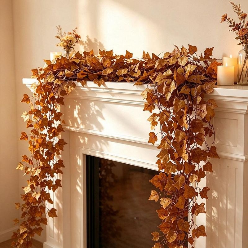 Künstliche Herbst-Ahornblatt-Girlande, Rankgirlande aus Kunstseide-Stoff, 12 Stück je Pack, für Innen und Außen, Herbstdeko