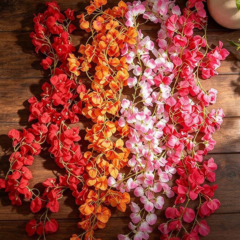 Künstliche Bougainvillea Blütenranke, Girlande aus Kunststoff mit 135 Blütenköpfen, 180 cm lang, für Hochzeit, Hotel & Schaufenster