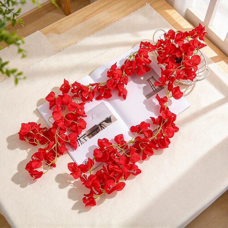 Künstliche Bougainvillea Blütenranke, Girlande aus Kunststoff mit 135 Blütenköpfen, 180 cm lang, für Hochzeit, Hotel & Schaufenster
