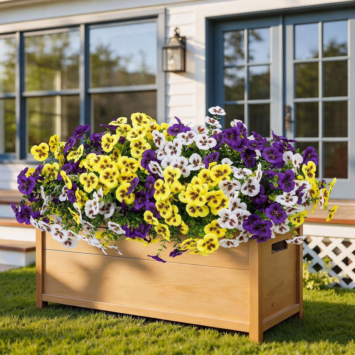 Künstliche Stiefmütterchen-Eukalyptus-Büschel, 4er-Set, 14 Blüten pro Büschel, Kunstseide, 36 cm, für Hochzeit, Haus und Garten