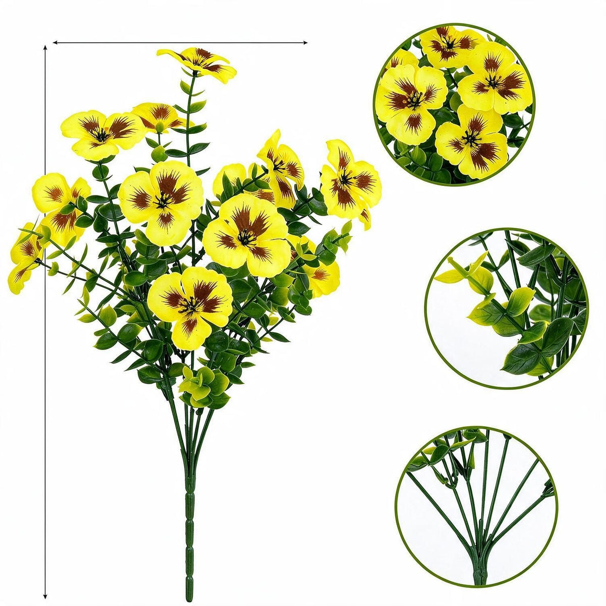 Künstliche Stiefmütterchen-Eukalyptus-Büschel, 4er-Set, 14 Blüten pro Büschel, Kunstseide, 36 cm, für Hochzeit, Haus und Garten
