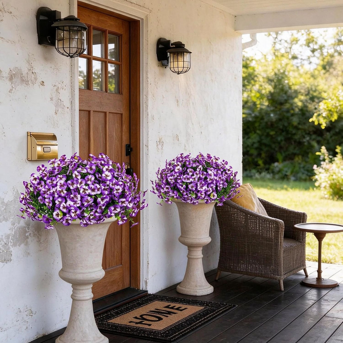 Künstliche Stiefmütterchen-Eukalyptus-Büschel, 4er-Set, 14 Blüten pro Büschel, Kunstseide, 36 cm, für Hochzeit, Haus und Garten