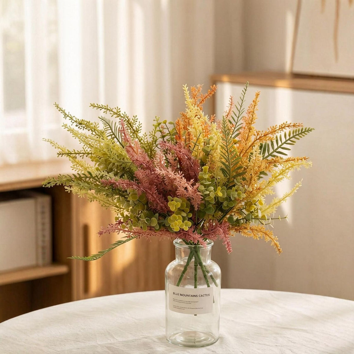 Künstlicher Eukalyptus-Farn-Busch, Kunstpflanze 37 cm, Kunststoff und Eisen, Dekoration für Zuhause und Hochzeit