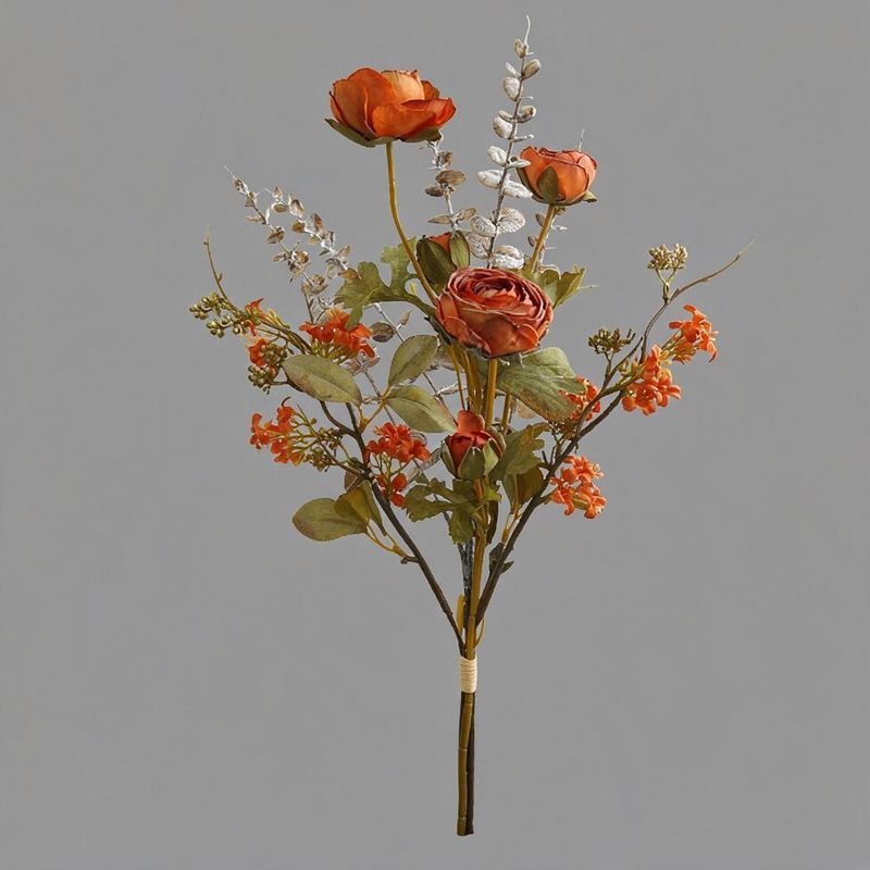 Künstlicher Anemonenstrauß, Kunstblumen im Vintage-Stil mit 5 Blüten, Kunstseide-Optik, für Herbst- und Winterdeko