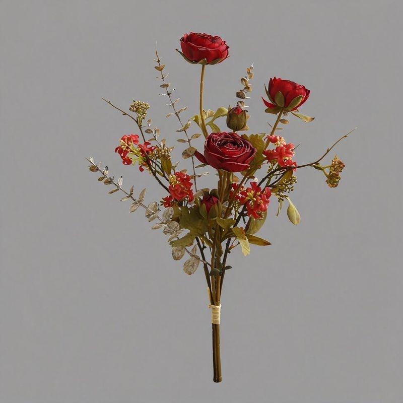 Künstlicher Anemonenstrauß, Kunstblumen im Vintage-Stil mit 5 Blüten, Kunstseide-Optik, für Herbst- und Winterdeko