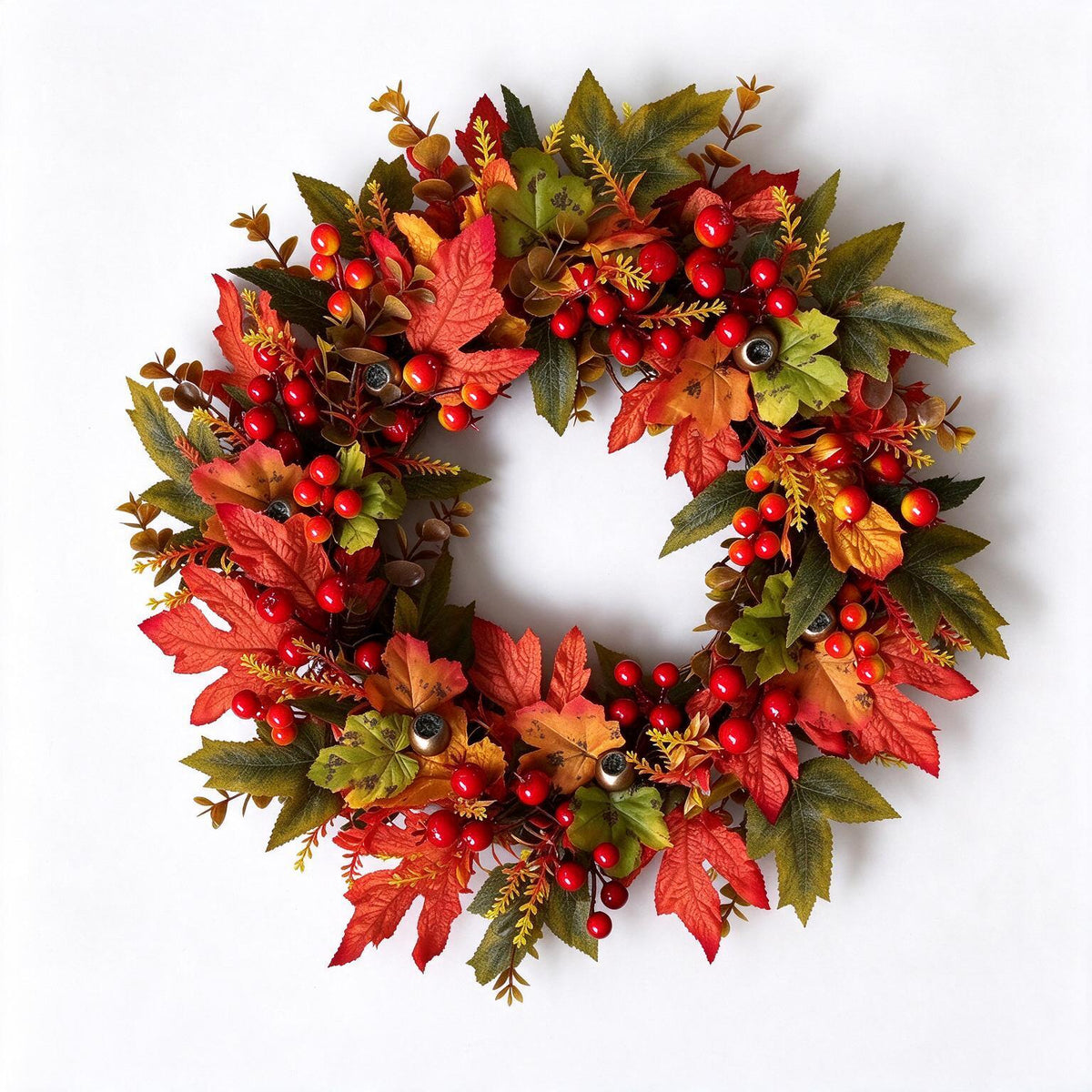 Herbstkranz mit Ahornblättern, 40 cm Länge, Girlande aus Stoff, PE und Naturrebe, Erntedank, Hotel und Schaufenster