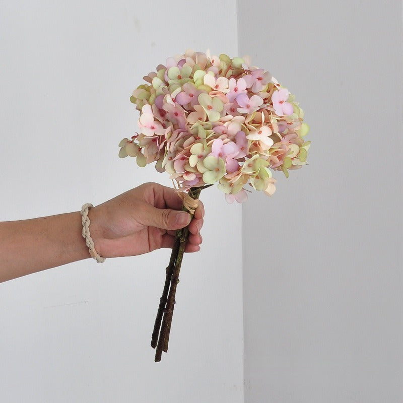 Hortensien Kunstblumen-Bouquet, 3 Blüten pro Bund, Stiele biegbar, PVC und Kunstseide, für Hochzeit, Hotel und Wohnraum