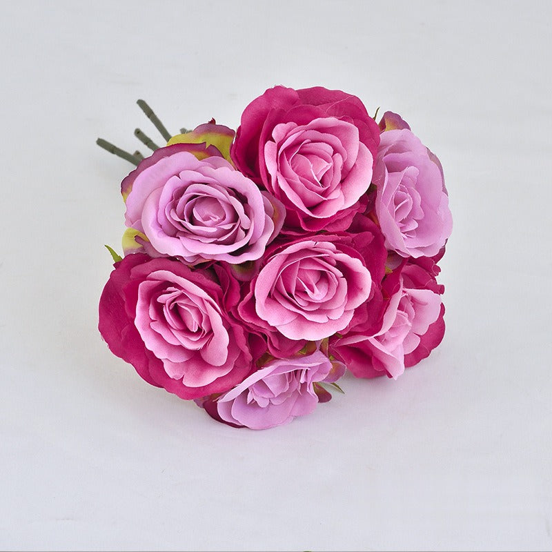 Rosenstrauß Kunstblumen, 7 Rosenblüten, Stoffblumen aus Polyester-Seidenstoff, Brautstrauß, Hochzeit & Deko