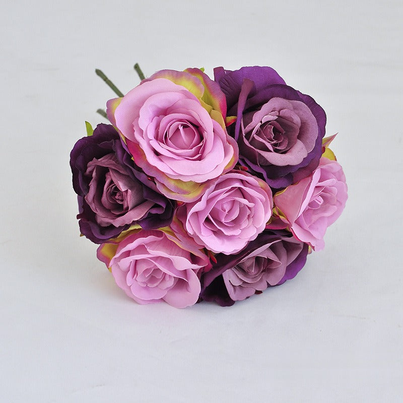 Rosenstrauß Kunstblumen, 7 Rosenblüten, Stoffblumen aus Polyester-Seidenstoff, Brautstrauß, Hochzeit & Deko