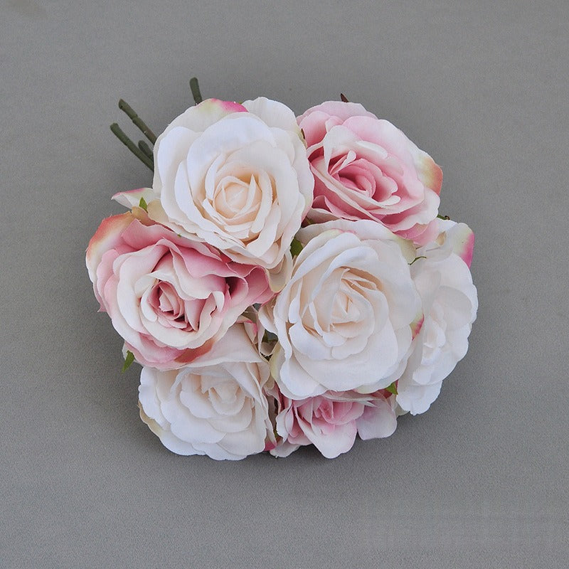 Rosenstrauß Kunstblumen, 7 Rosenblüten, Stoffblumen aus Polyester-Seidenstoff, Brautstrauß, Hochzeit & Deko
