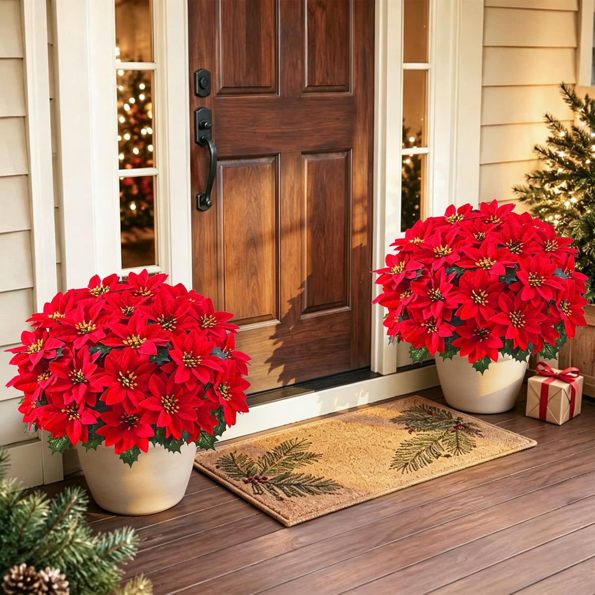 2 Topf künstliche Weihnachtssterne, UV-beständige künstliche rote Weihnachtssterne, für Garten, Veranda, Terrasse und Weihnachtsdekoration zu Hause