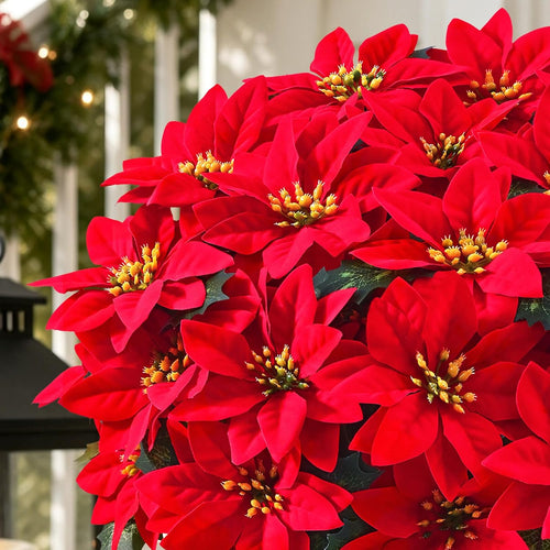 2 Topf künstliche Weihnachtssterne, UV-beständige künstliche rote Weihnachtssterne, für Garten, Veranda, Terrasse und Weihnachtsdekoration zu Hause