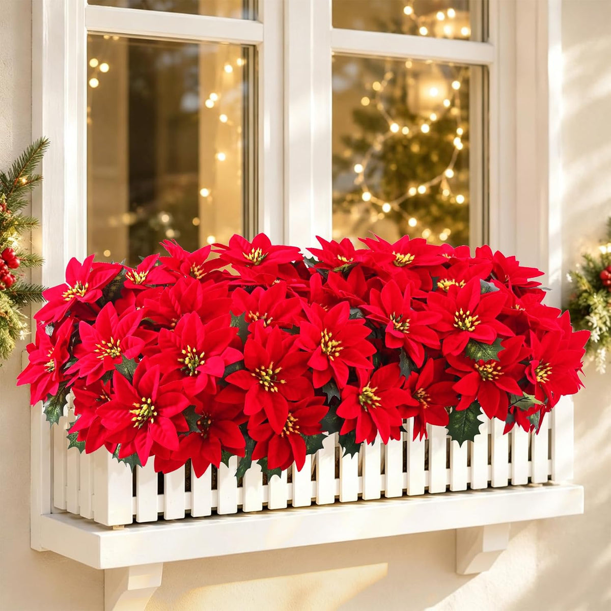 2 Topf künstliche Weihnachtssterne, UV-beständige künstliche rote Weihnachtssterne, für Garten, Veranda, Terrasse und Weihnachtsdekoration zu Hause