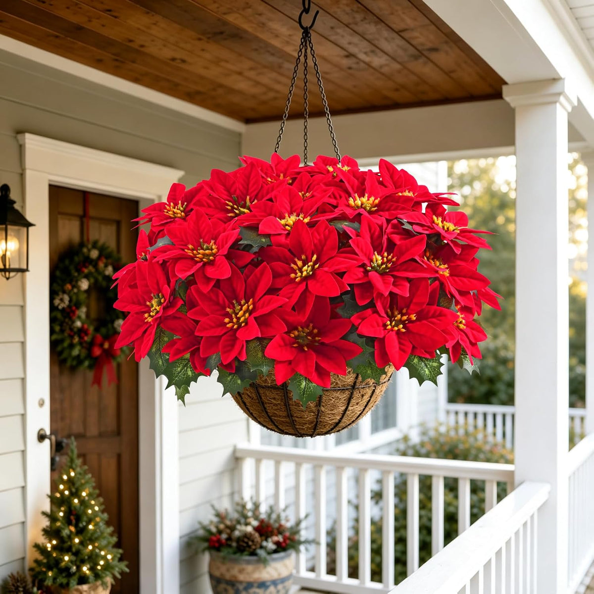2 Topf künstliche Weihnachtssterne, UV-beständige künstliche rote Weihnachtssterne, für Garten, Veranda, Terrasse und Weihnachtsdekoration zu Hause