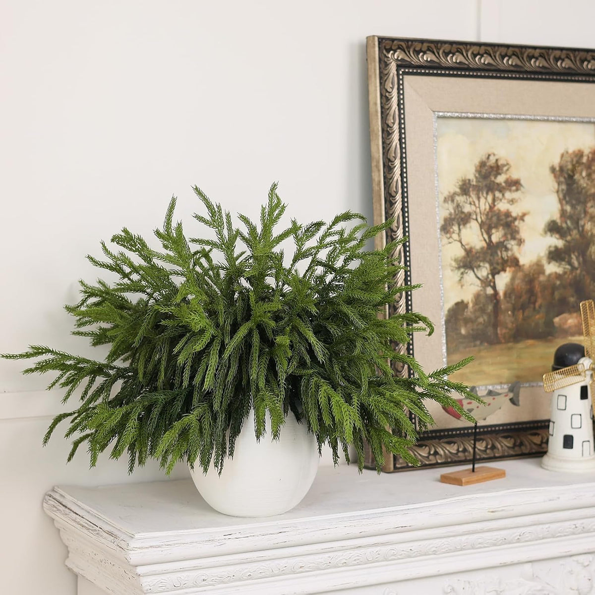 20 Stück 18 Zoll künstliche Norfolk-Kieferzweige, naturgetreue Kieferstiele für Vasen, Kamin, DIY-Girlande, Kranz, Tischdekoration und weihnachtliche Innendekoration