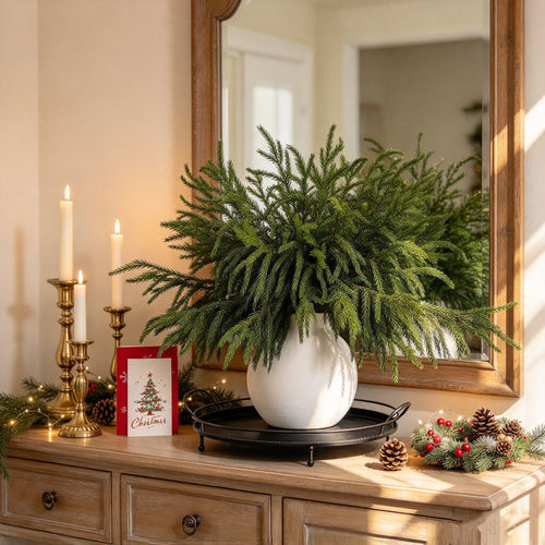 20 Stück 18 Zoll künstliche Norfolk-Kieferzweige, naturgetreue Kieferstiele für Vasen, Kamin, DIY-Girlande, Kranz, Tischdekoration und weihnachtliche Innendekoration
