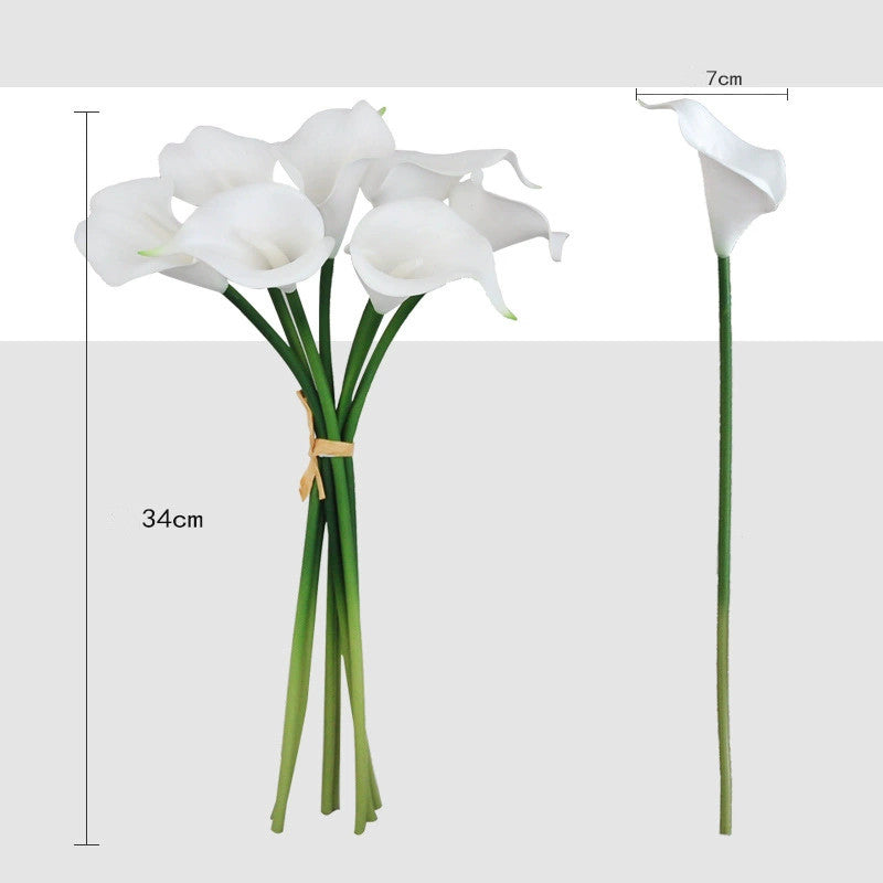 Künstliche Calla-Lilien Bouquet, 7 Blüten, 34 cm hoch, PU-Material, für Hochzeiten und Innendekoration