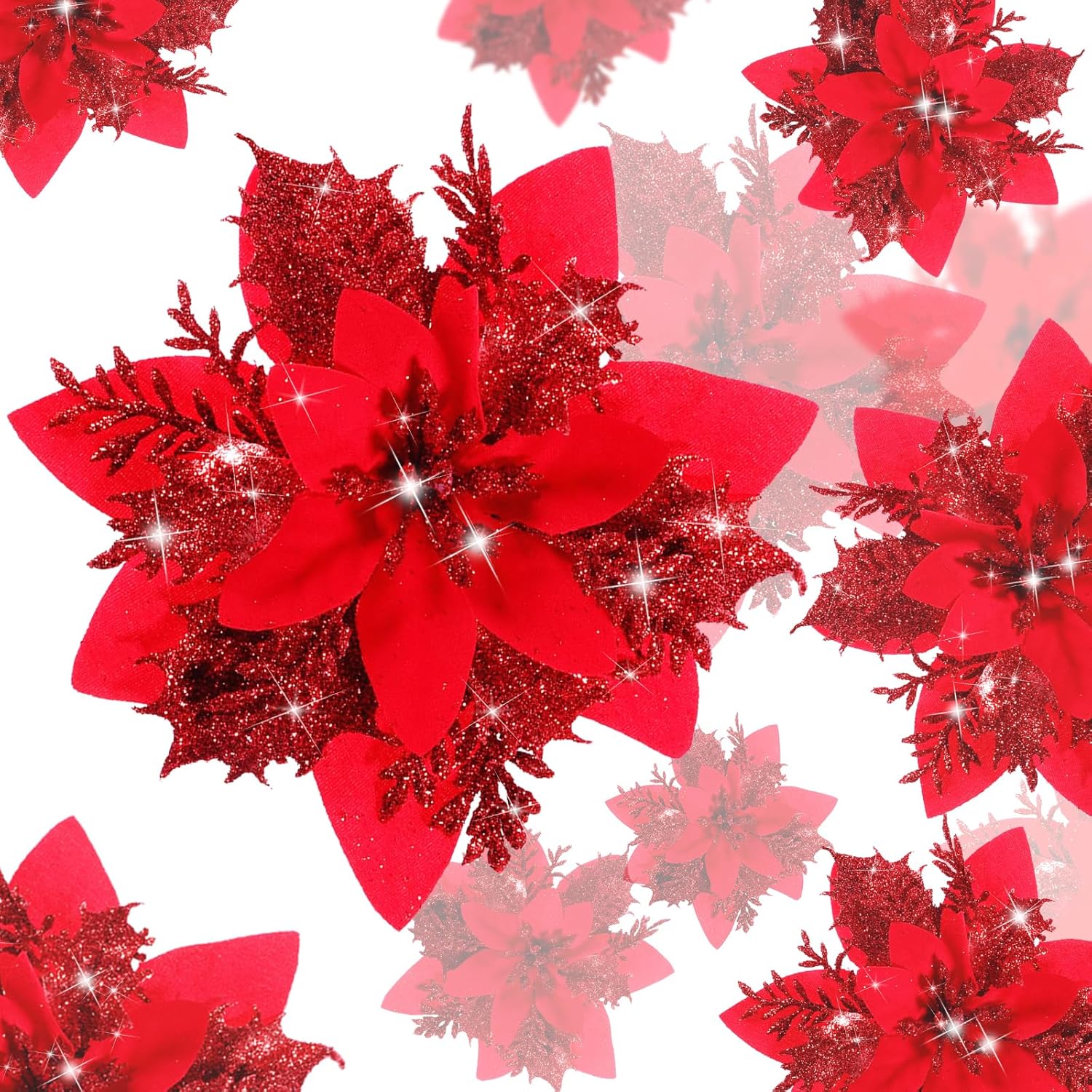 18 Stück Künstliche Poinsettien mit Klammern – Weihnachtsdekoration