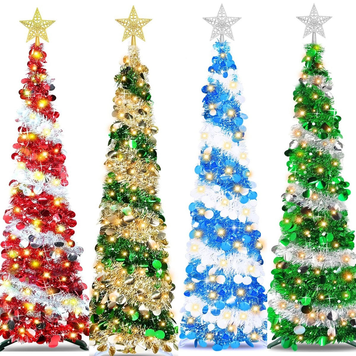 1,5 m Glitzer-Weihnachtsbaum – Zusammenklappbarer Pop-up Künstlicher Tannenbaum