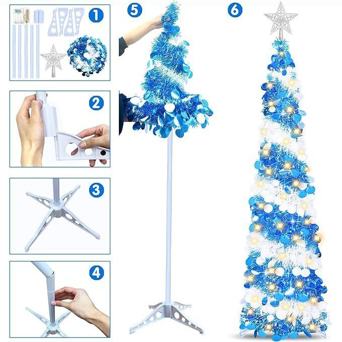 1,5 m Glitzer-Weihnachtsbaum – Zusammenklappbarer Pop-up Künstlicher Tannenbaum
