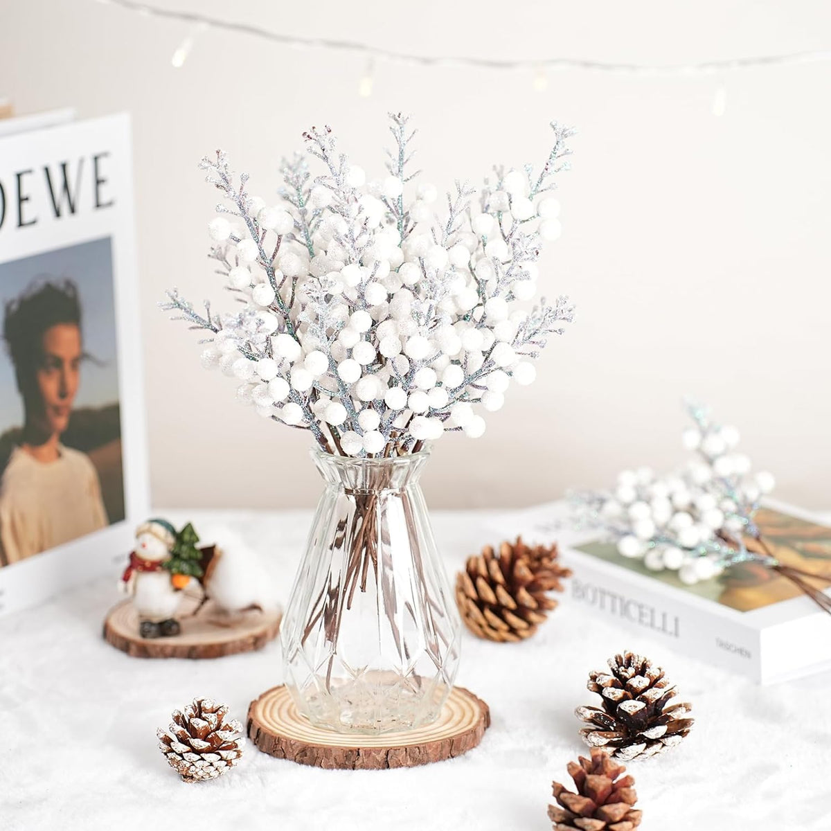 22 cm 24 Stück Glitter Künstliche Holly Beeren Stämme für Weihnachten