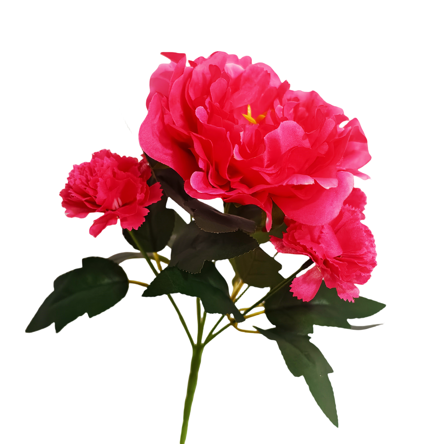 28 cm künstlicher Fuchsia-Mischblumen-Strauchstrauß mit Pfingstrosen und Nelken