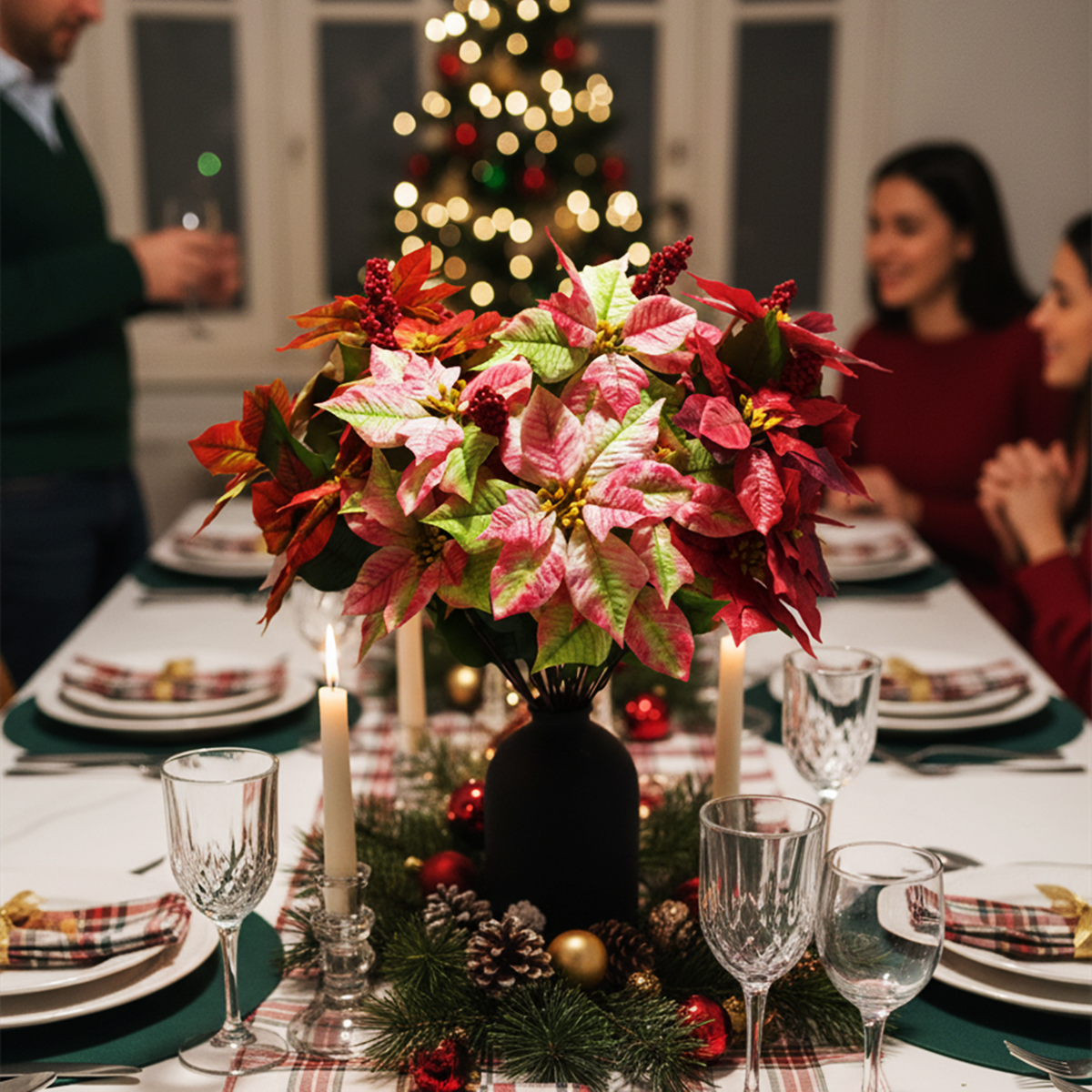 65 cm Große Künstliche Glitzer-Retro-Poinsettie – Weihnachtsdekoration