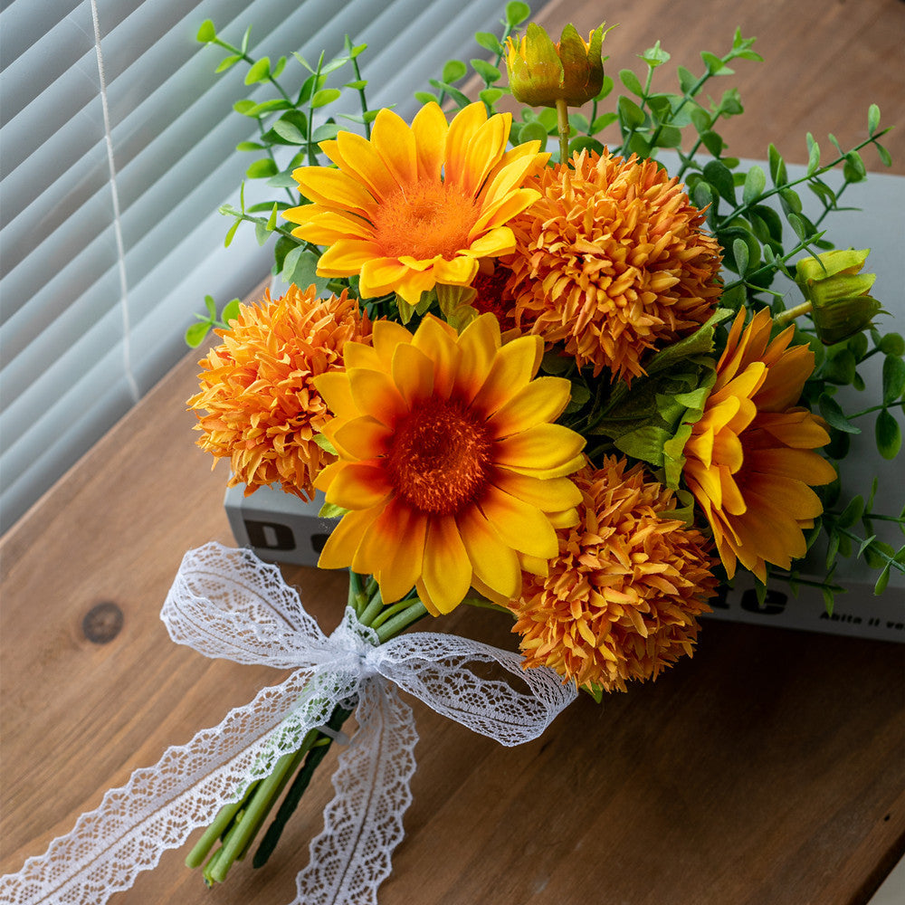 35cm Bukett aus Sonnenblumen, Chrysanthemen (Kugelform) und Eukalyptus Realistische Kunstblume für Blumenarrangements, Home Decor, Hochzeitsbuketen, DIY-Handwerksprojekte