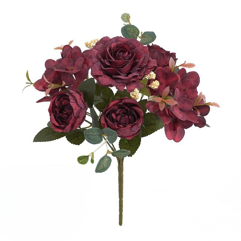 30 cm Künstlicher Pfingstrosen-Brautstrauß Hochzeits-Blumenbusch mit Hortensien