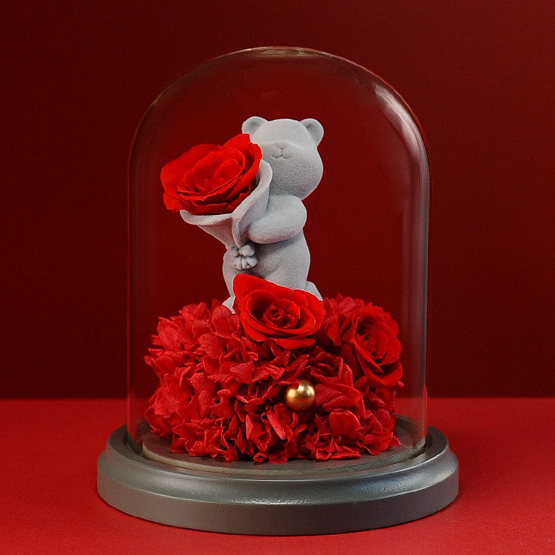 Rose im Glas Erhaltene Rose mit süßem Teddybär – Perfektes Valentinstagsgeschenk für Sie