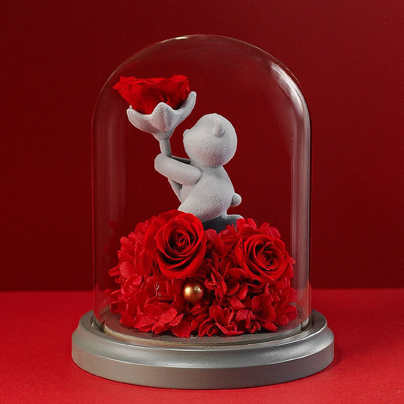 Rose im Glas Erhaltene Rose mit süßem Teddybär – Perfektes Valentinstagsgeschenk für Sie