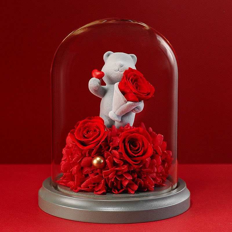 Rose im Glas Erhaltene Rose mit süßem Teddybär – Perfektes Valentinstagsgeschenk für Sie
