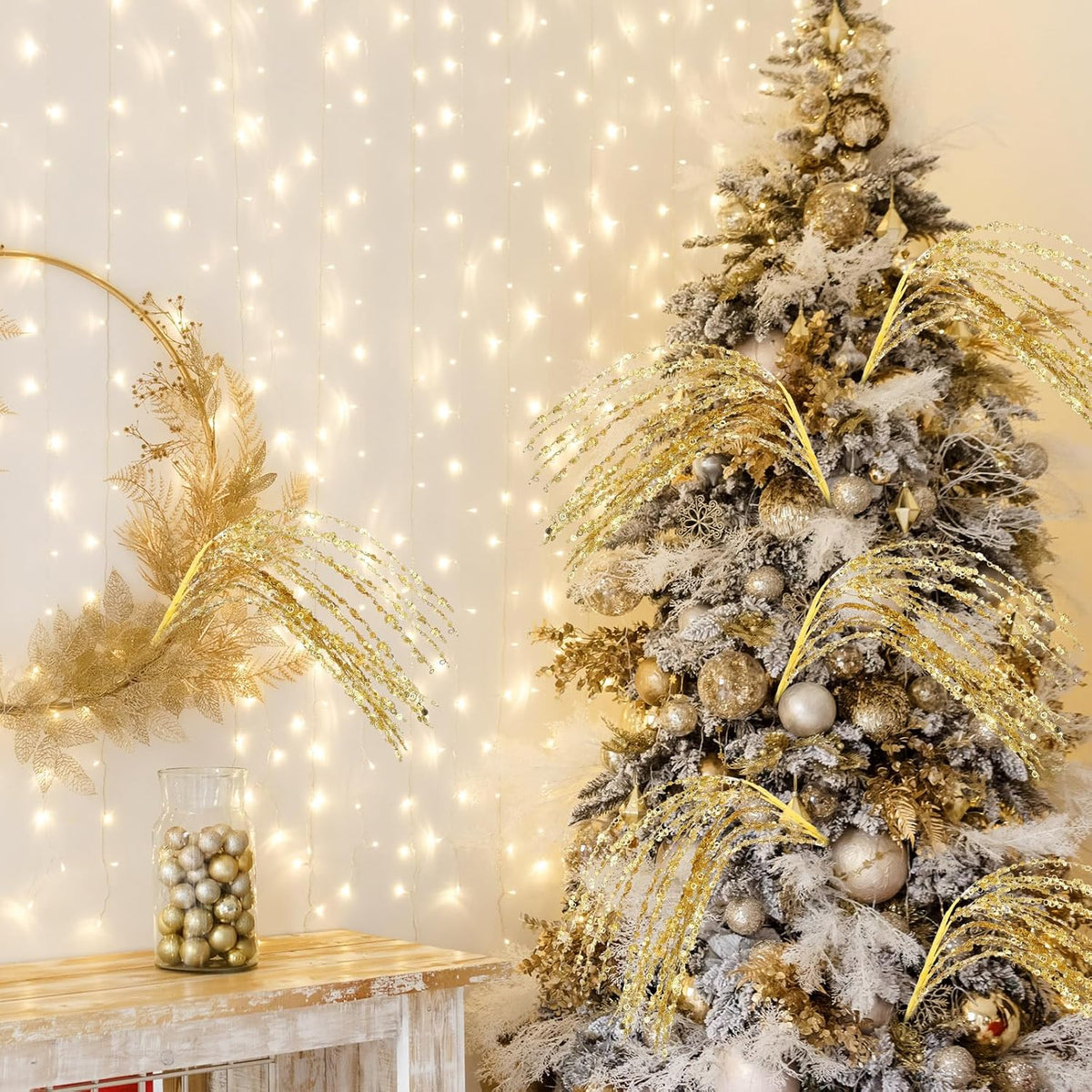 53 cm Glitzernde Weihnachtsbaum-Picks und -Sprays sowie Glitzer-Strasszweige