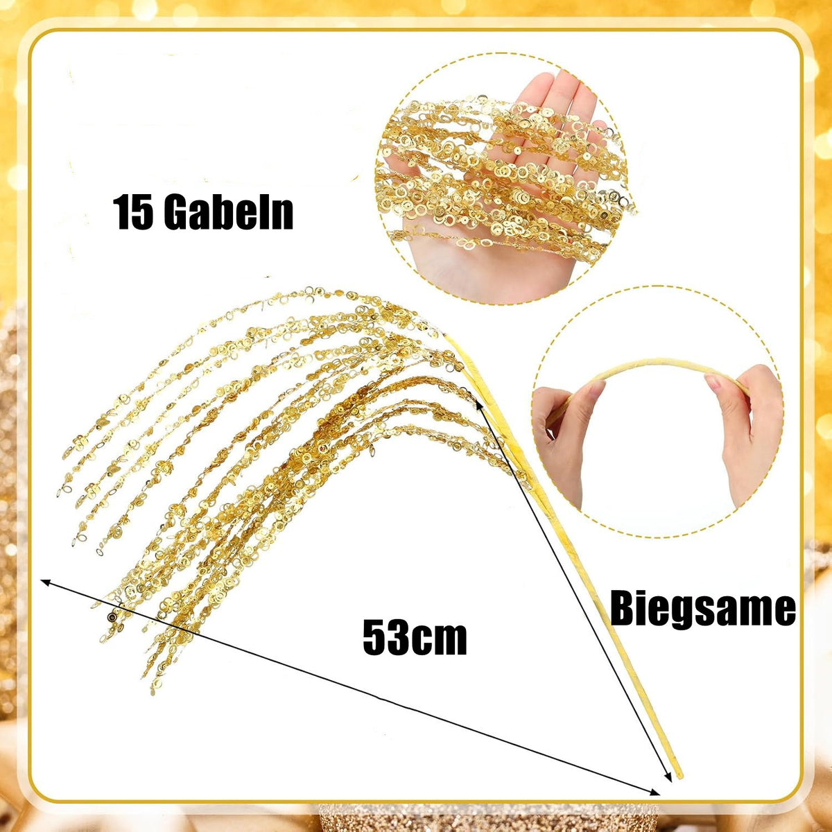 53 cm Glitzernde Weihnachtsbaum-Picks und -Sprays sowie Glitzer-Strasszweige