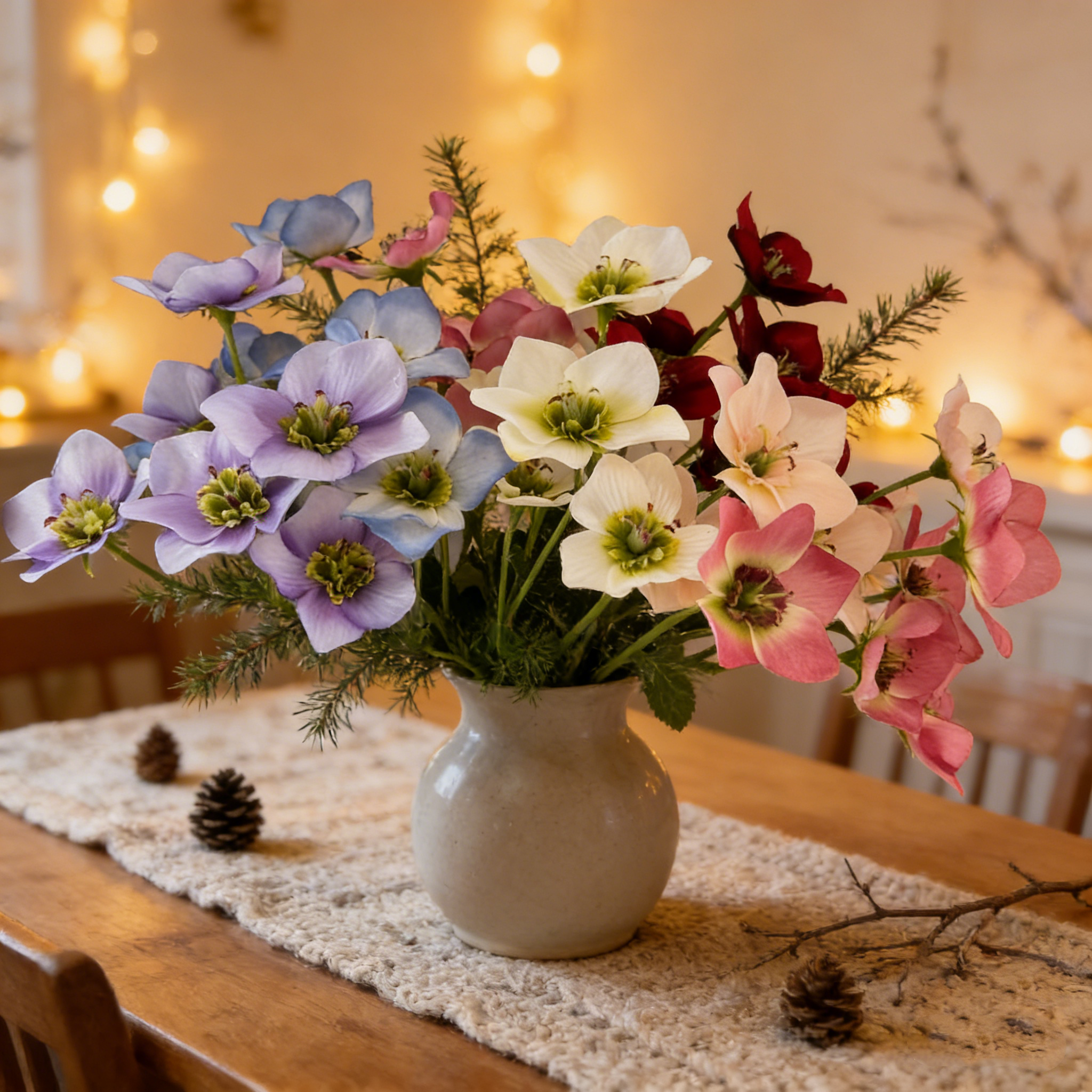 58cm Helleborus Kunstblumen Winterblumen Deko