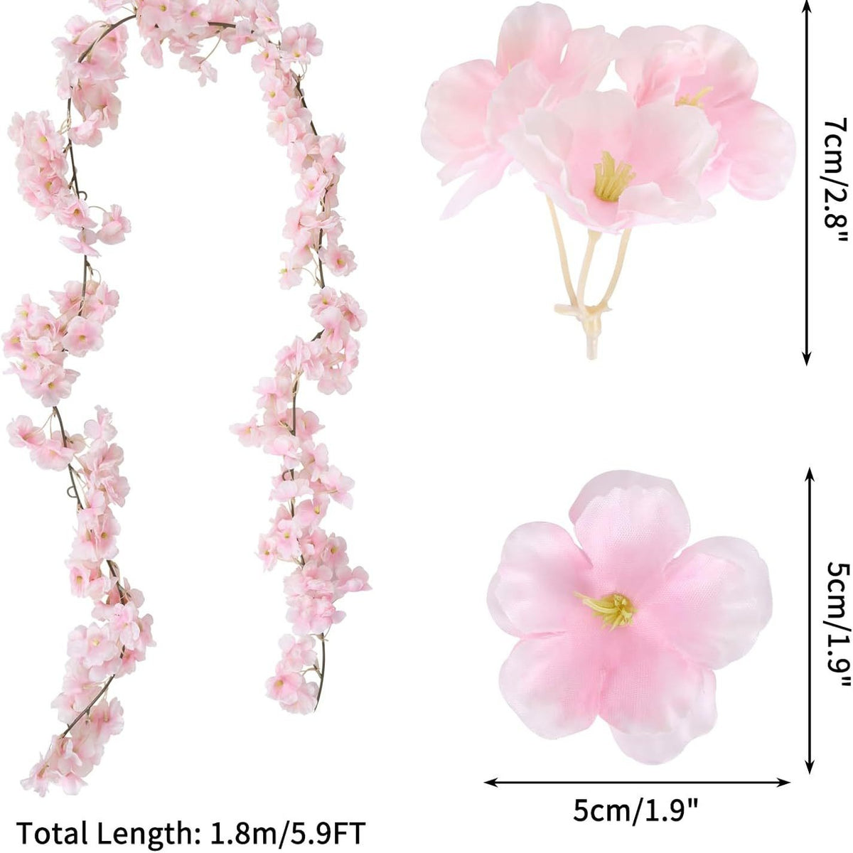 5er Pack Kirschblüten Girlanden Je 1,8 Meter lange Kunstzweige für Hochzeit, Tischdekoration & Wandschmuck