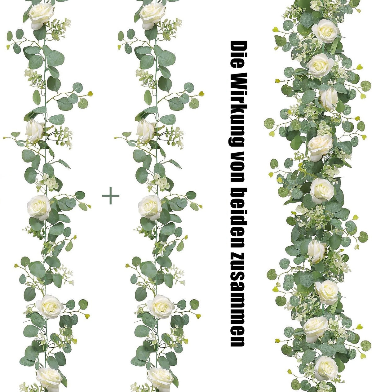 2PCS 1.7m Künstliche Blumengirlande Eukalyptus Girlande mit Pfingstrosen Künstlich Blumengirlande Deko Kunstblumen Seidenblumen Frühling Girlande für Outdoor Indoor Hochzeit