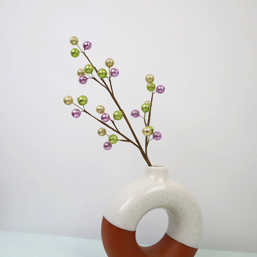 45 cm Künstliche Holly Beeren Zweige - Buntmischung Lila Gold Grün | Weihnachtsdeko für Christbaumschmuck Adventskranz Türkranz