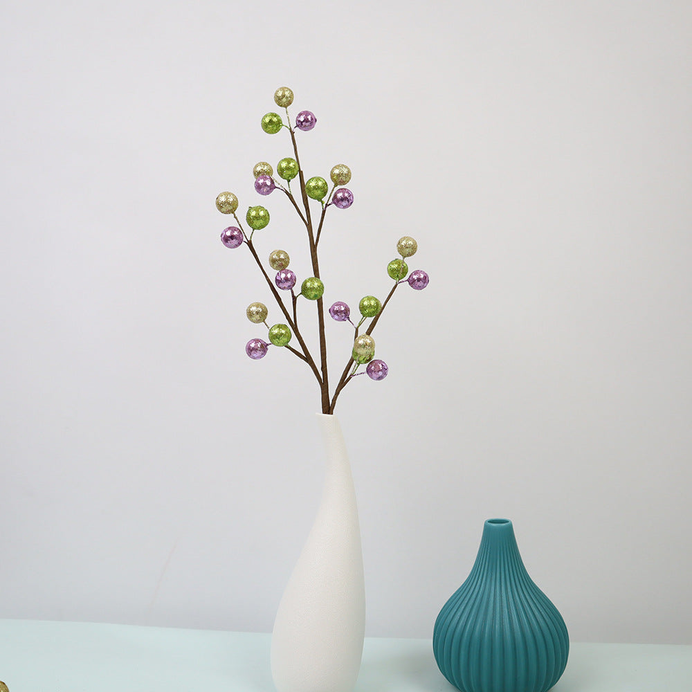 45 cm Künstliche Holly Beeren Zweige - Buntmischung Lila Gold Grün | Weihnachtsdeko für Christbaumschmuck Adventskranz Türkranz