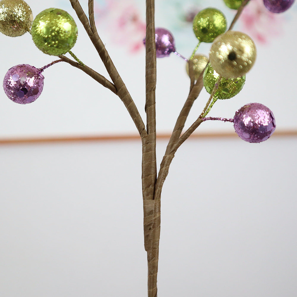 45 cm Künstliche Holly Beeren Zweige - Buntmischung Lila Gold Grün | Weihnachtsdeko für Christbaumschmuck Adventskranz Türkranz