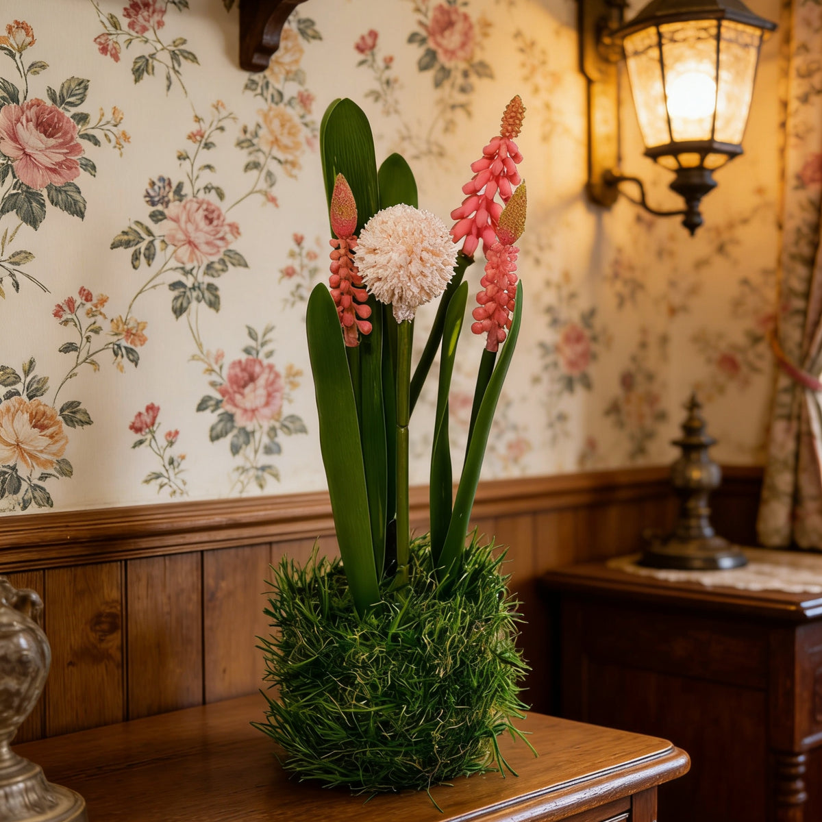 2erSet Künstliche Traubenhyazinthen Tulpen im Gras Nest 20cm Frühjahrsdeko Frühlingsdeko