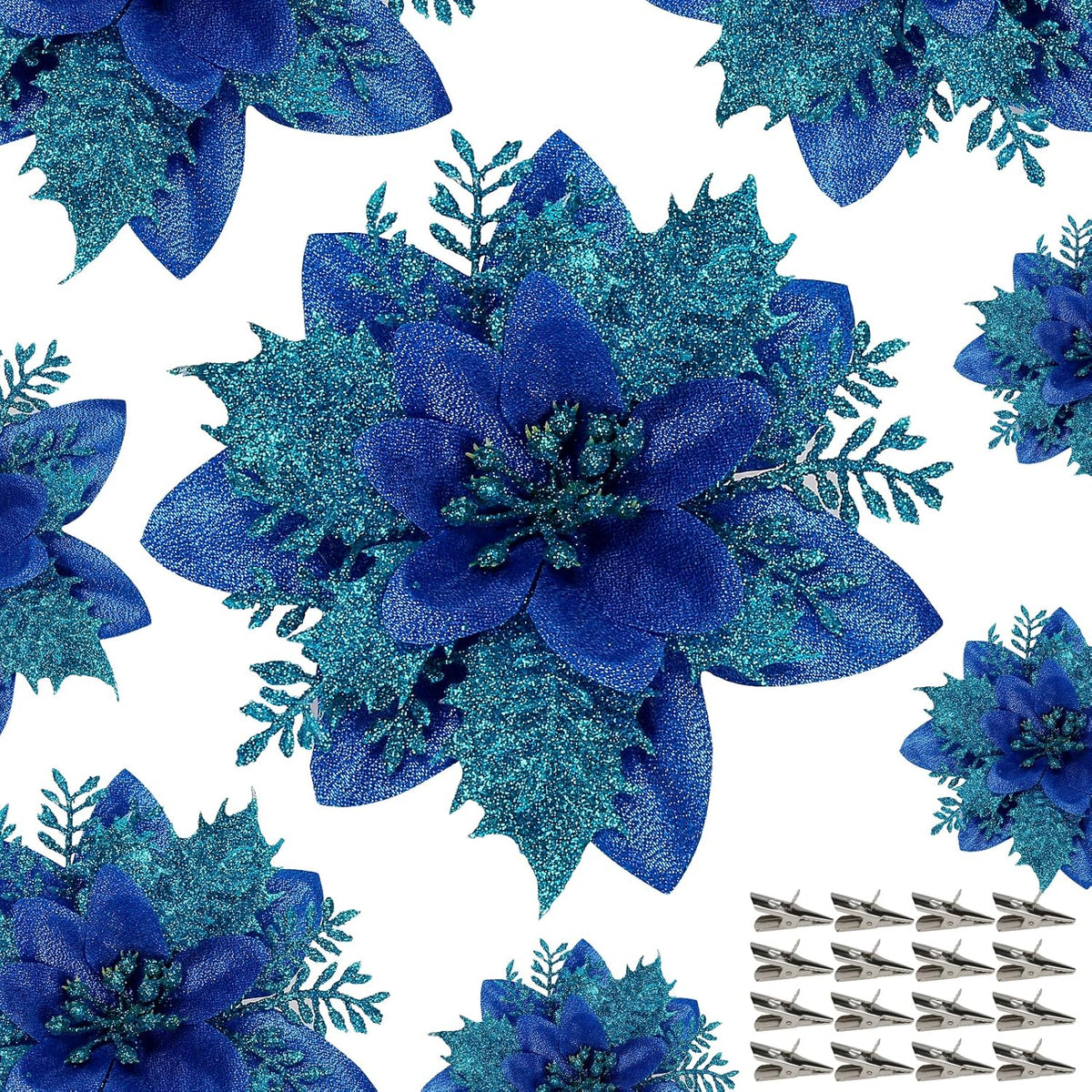 18 Stück Künstliche Poinsettien mit Klammern – Weihnachtsdekoration
