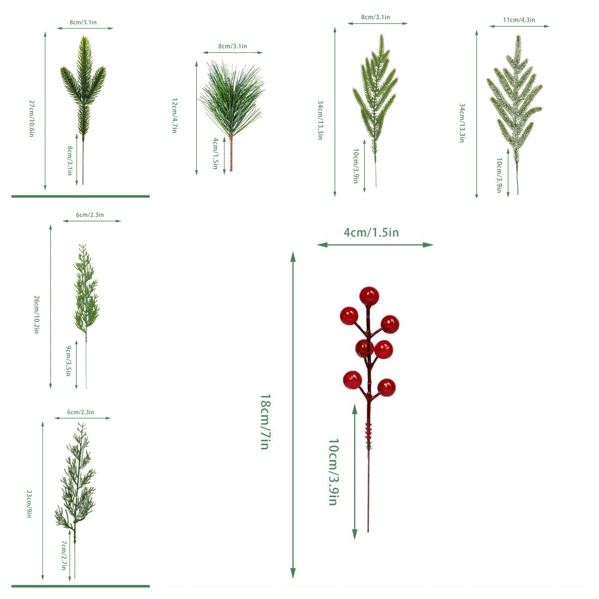 Künstliche Rote Beerenstängel & Weihnachts-Tannennadeln – DIY-Deko für Weihnachtsgirlanden, Kränze & Blumenarrangement