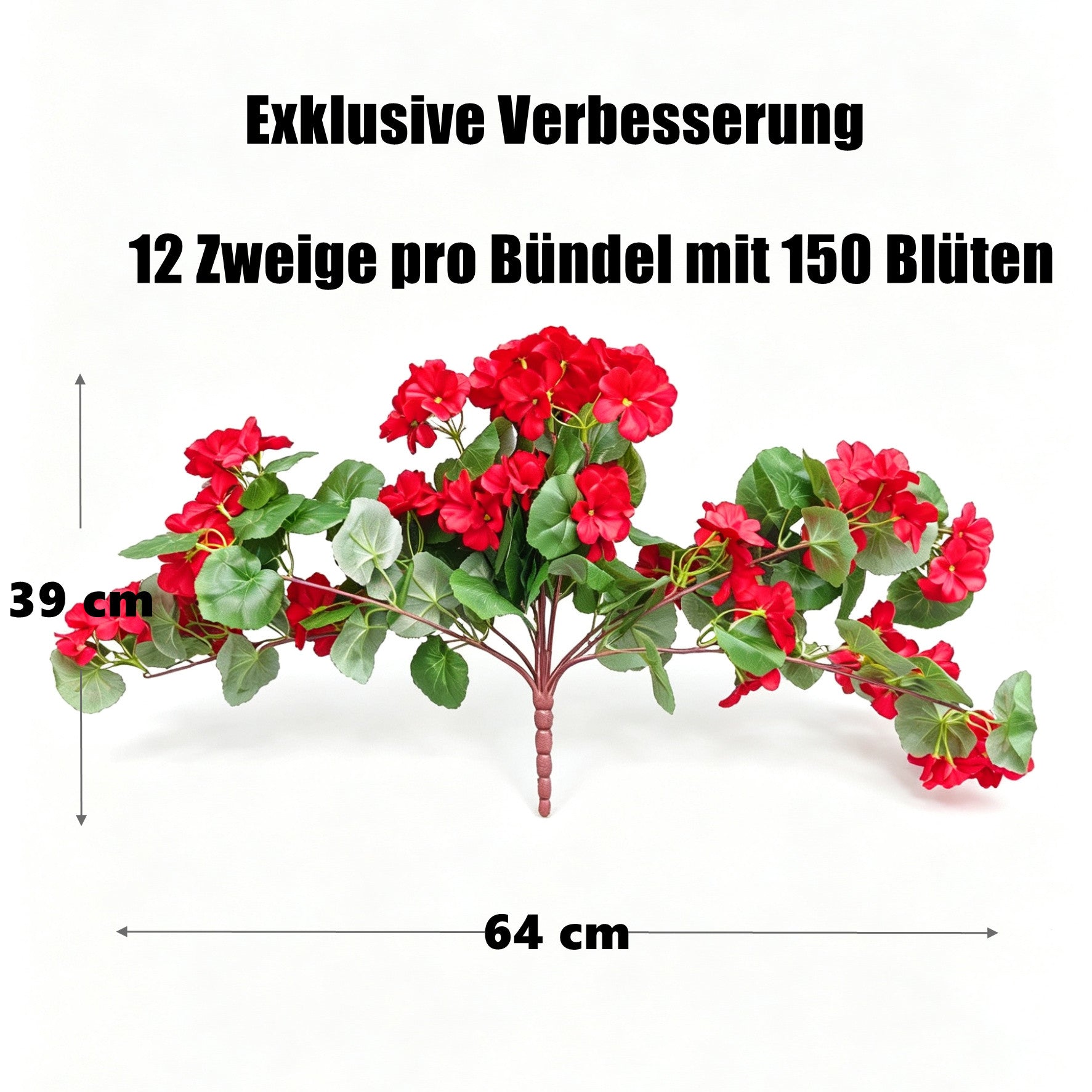 Langstielige Kunst-Geranien – UV-beständige Seidenblume, verblasst nicht, lebensechter Strauch für Garten, Balkon, Terrasse & Wohnbereich