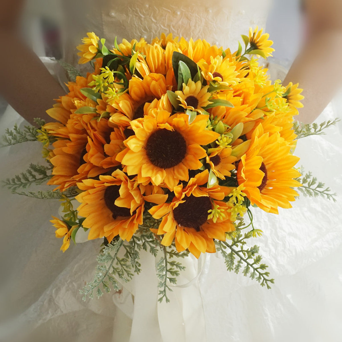 Lebendiger Sonnenblumen Brautstrauß aus Kunstblumen, Perfekt für Outdoor-Hochzeiten, Wiederverwendbar & Stilvoll