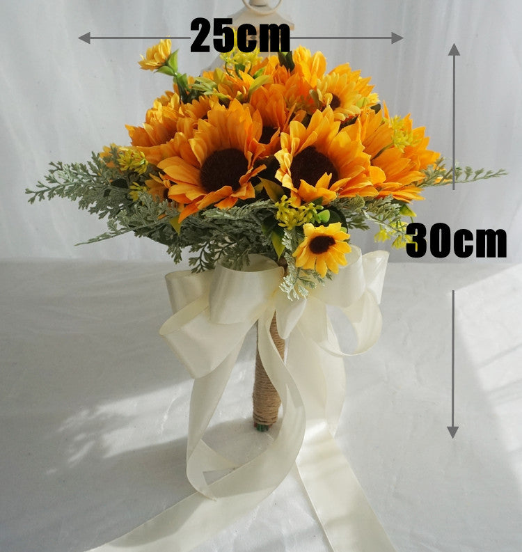 Lebendiger Sonnenblumen Brautstrauß aus Kunstblumen, Perfekt für Outdoor-Hochzeiten, Wiederverwendbar & Stilvoll