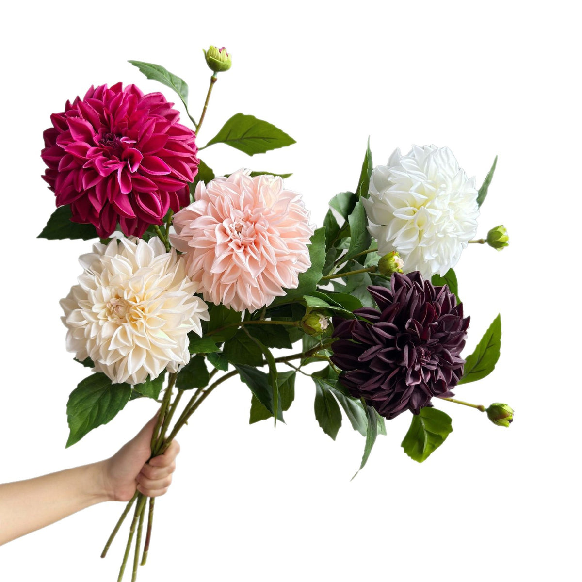 Künstliche Dahlien & Gänseblümchen, 66 cm hoch, 2 Blütenköpfe à 14 cm, aus seidenartigem Polyesterstoff, für Innendekoration
